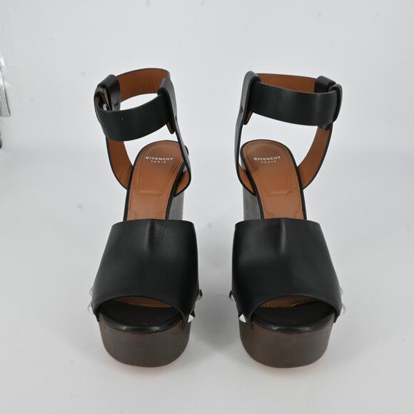GIVENCHY Black Studded Leather Wooded Platforms Size 37 - Picture 2 of 16